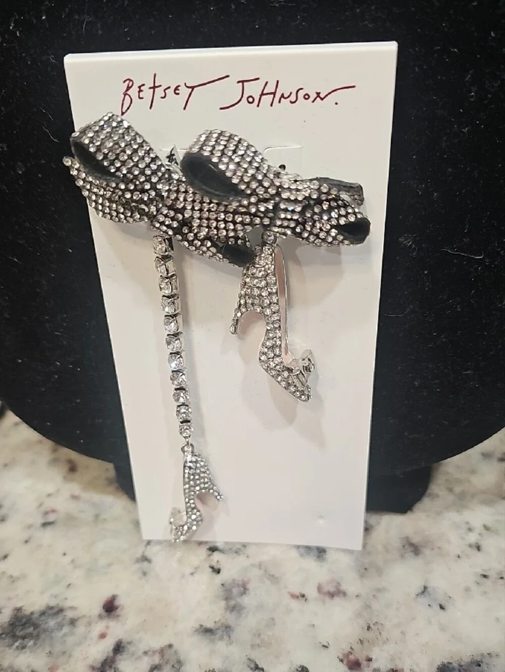 Betsey Johnson Silver Crystal High Heel Drop Earrings!